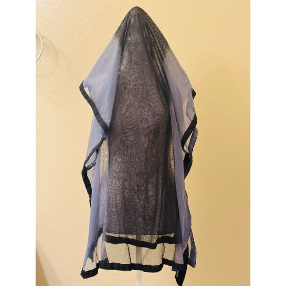 Vintage Black and Gray Wide Striped Shawl Scarf Trimmed Edge - Picture 4 of 6